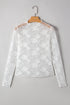 Sheer Floral Lace Mesh Mock Neck Elegant Long Sleeve Fitted Top